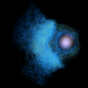 3D view of the bead and shell produced by the comet simulation